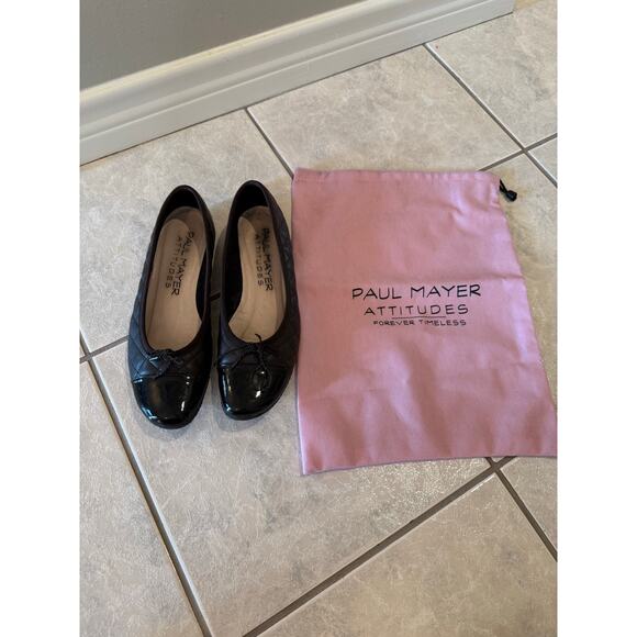 PAUL MAYER Attitudes Women's Black Quilted Patent Cap Toe Ballet Flat 7M $235 - Picture 1 of 8
